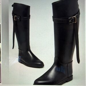 BURBERRY Roscoe Black Belted Equestrian Style Rain Boots Size 39